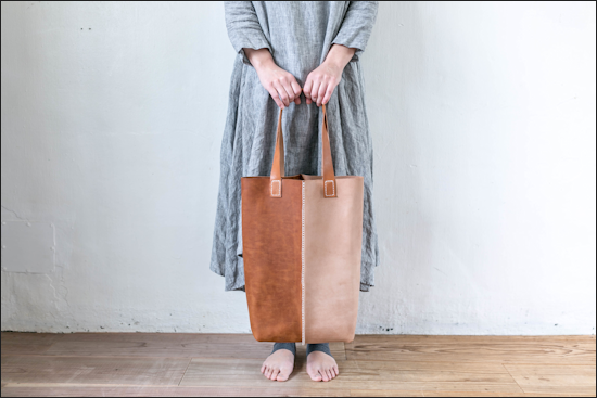 クロスステッチ本革レザートートバッグ / 2トーンミックス